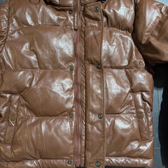 Aritzia Super Puff Puffer Jacket Brown Vegan Leather Women's Size SMALL - Picture 4 of 16